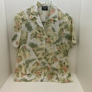Southern Lady Blouse Size M Peach Green Floral Bea